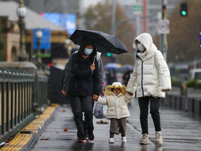 A polar blast arrives in Melbourne for the first day of winter. Picture: Alex Coppel