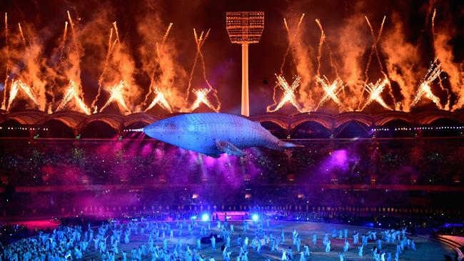 GOLD COAST, AUSTRALIA - APRIL 04:  A general view as White Whale Migaloo is seen during the Opening Ceremony for the Gold Coast 2018 Commonwealth Games at Carrara Stadium on April 4, 2018 on the Gold Coast, Australia.  (Photo by Dan Mullan/Getty Images)