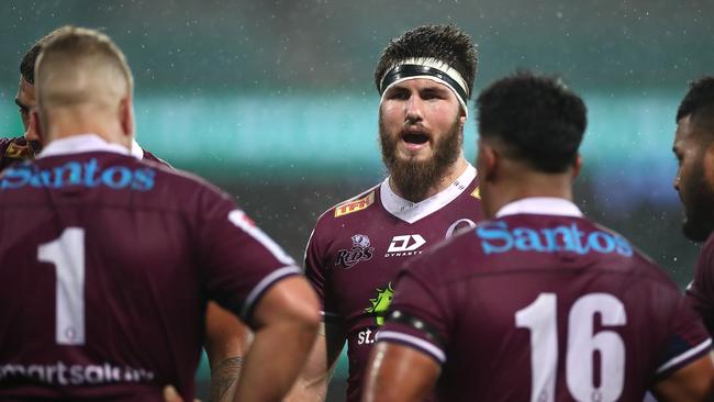 Reds captain Liam Wright addresses his teammates. Picture: Cameron Spencer/Getty Images