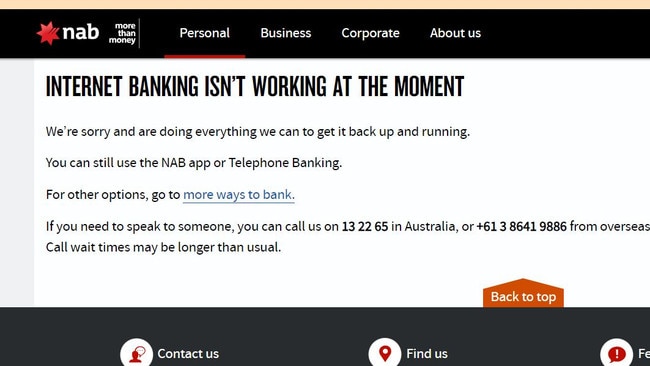 NAB is facing an outage on its app and internet banking. Picture: Supplied