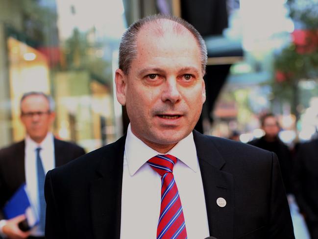 Peter King, CFO of Westpac, leaves a meeting with the Treasury in Sydney, Thursday, May 11, 2017. (AAP Image/David Moir) NO ARCHIVING
