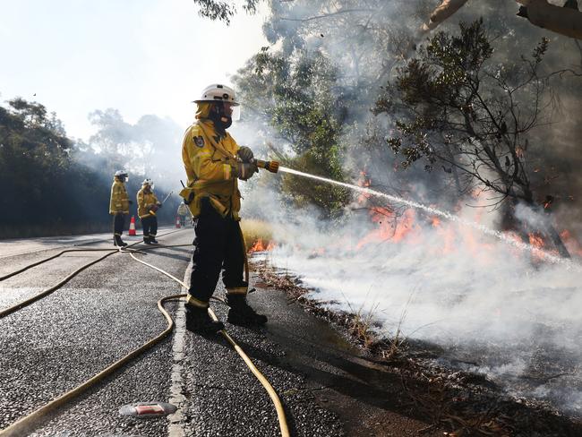 Pictured are RFS members working at a hazard reduction burn in the Royal National Park at Sutherland. The burn is  conducted by both National Parks & Wildlife and NSW Rural Fire Service.Picture: Richard Dobson