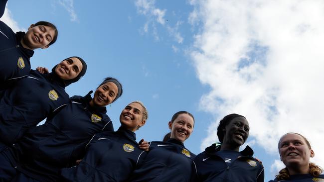 Casey Comets players prepare to square off in the first local league grand final to be held at the “Home of the Matildas”. Picture: Matt Harrington