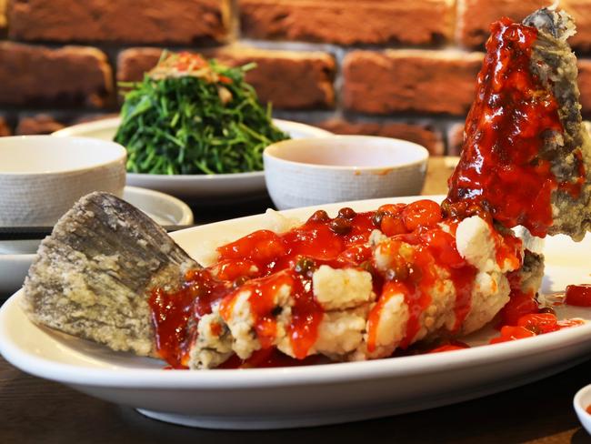 Deep fried barramundi at Lilong. Picture: Jenifer Jagielski