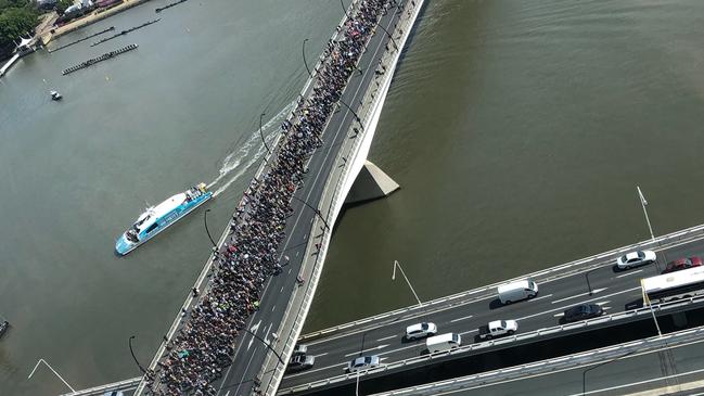 Thousands of climate strike marchers have taken to the streets of Brisbane Picture: News Corp