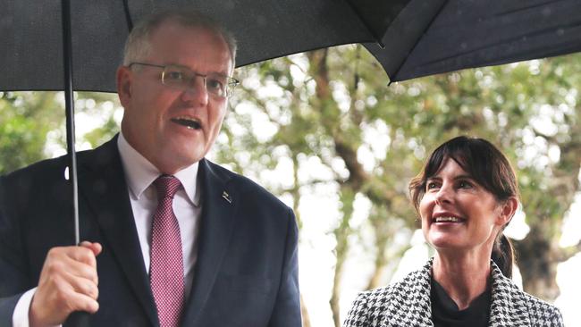 Prime Minister Scott Morrison accompanies Robertson MP Lucy Wicks at Umina on the NSW Central Coast. Picture: John Feder