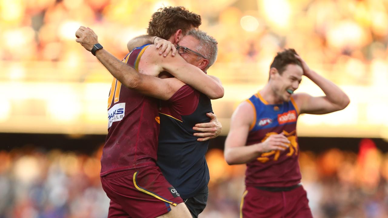 Lions coach Chris Fagan couldn’t contain his emotions after defeating Geelong.