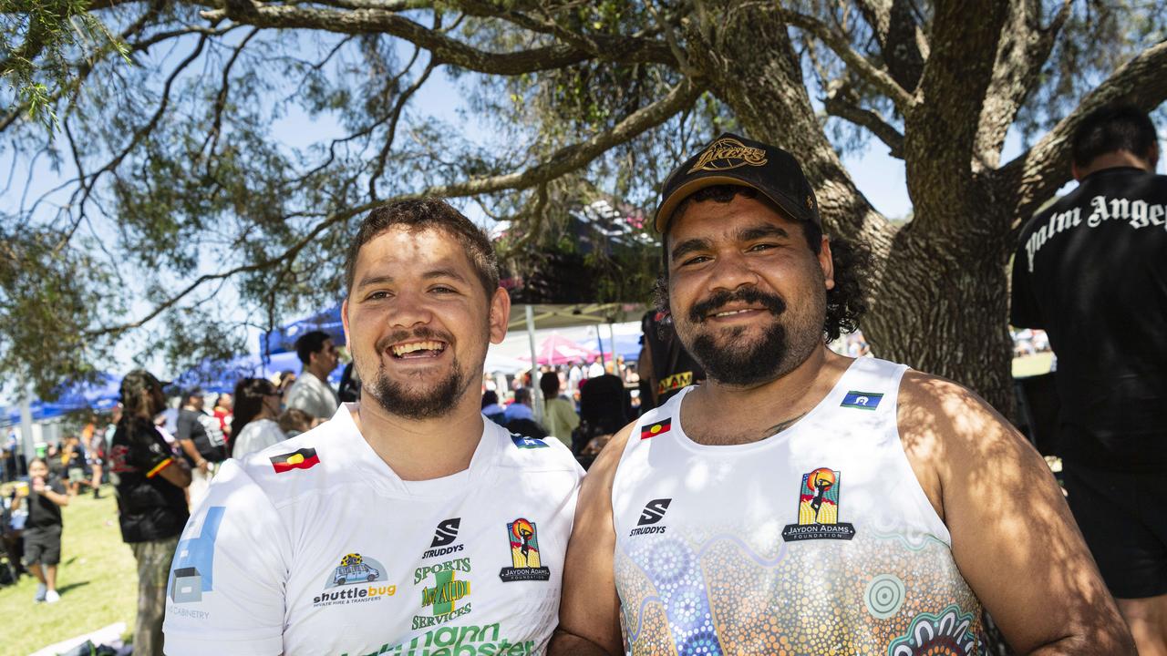 Jaydon Dos Adams Memorial players Dylon White (left) and Trey Fernando take a break from play at the Warriors Reconciliation Carnival at Jack Martin Centre, Saturday, January 25, 2025. Picture: Kevin Farmer