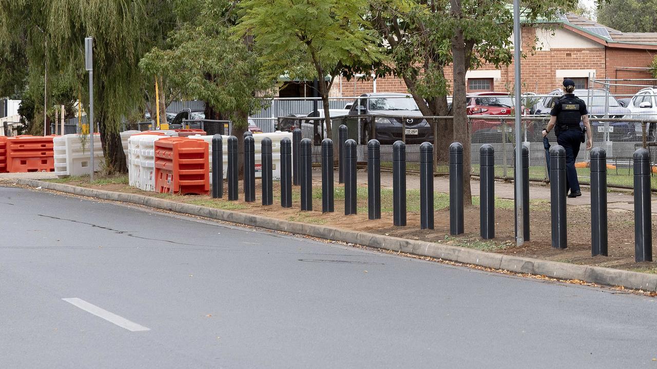 Security outside Glenunga International High School. Picture: Emma Brasier