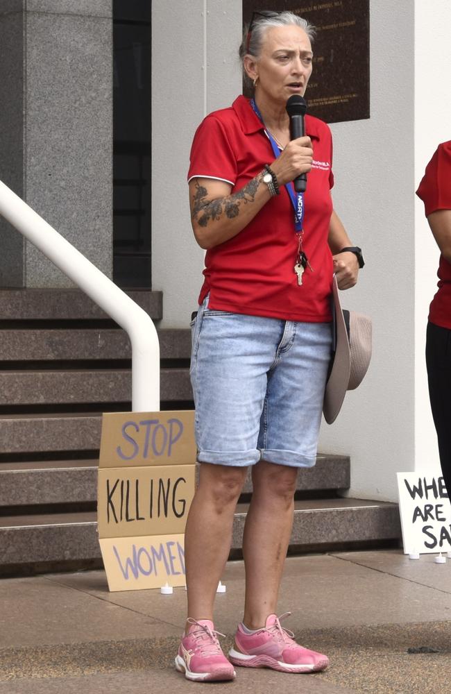 Prevention of Domestic, Family and Sexual Violence Minister Kate Worden and Territory Families Minister Ngaree Ah Kit at the Darwin No More Violence rally at Parliament House, 2024. Picture: Sierra Haigh