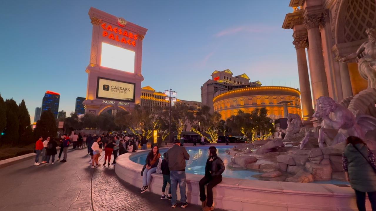 The show goes on in Las Vegas as punters enjoy a Saturday evening.