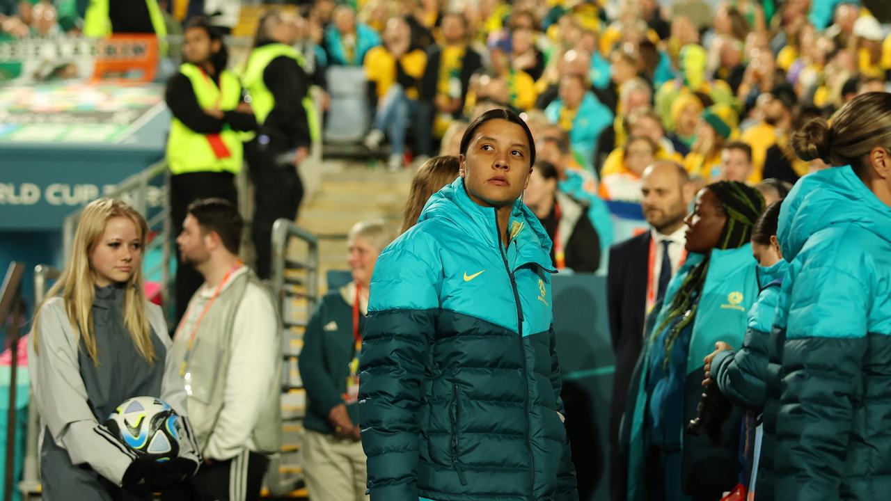 Sam Kerr of Australia is seen prior to the FIFA Women's World Cup Australia &amp; New Zealand 2023 Group B match between Australia and Ireland at Stadium Australia on July 20, 2023 in Sydney, Australia. (Photo by Cameron Spencer/Getty Images)