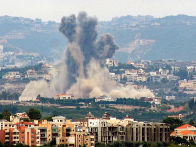 This picture taken from the southern city of Tyre shows smoke billowing from the site of an Israeli air strike that targeted the southern Lebanese village of Rmadiyeh, on October 7. Picture: AFP