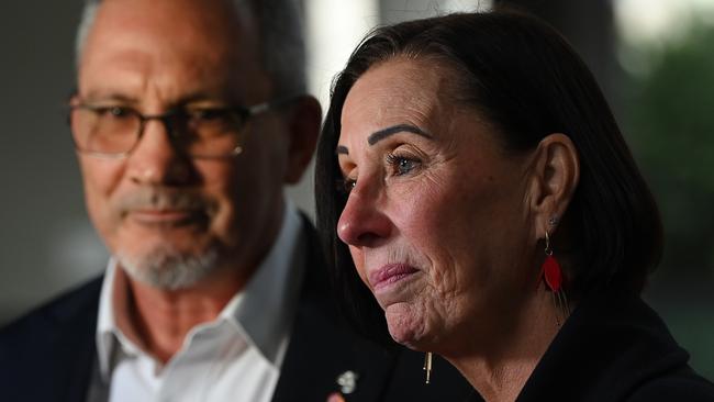 Lloyd and Sue Clarke at the Brisbane Magistrates Court following the coronial inquest into the murder of their daughter and three grandchildren. Picture: Lyndon Mechielsen