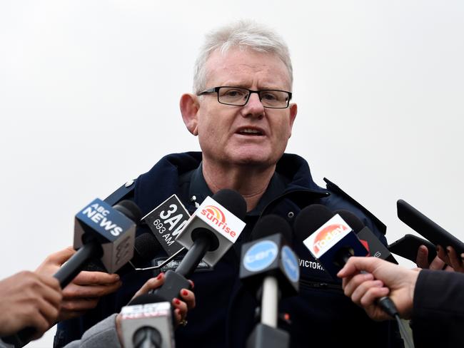 Stephen Leane assistant commisioner f victoria police speaks about the 2 police officers are in hospital and 1 man has been shot dead Tullamarine.  Picture: Nicole Garmston