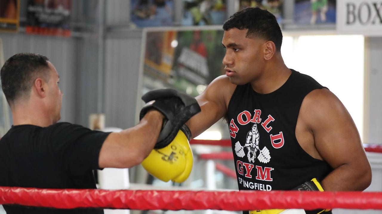 Tevita Pangai Jr has been working hard with trainer Chris McCullen. Picture: Annette Dew