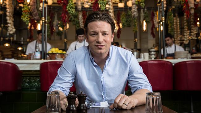 Jamie Oliver in the Adelaide Jamie’s Italian restaurant when it opened in 2014. Picture: Matt Turner