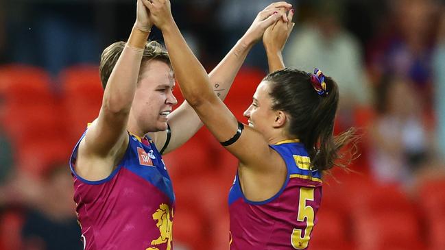 Dakota Davidson celebrates a goal during the AFLW preliminary final. Picture: Chris Hyde/Getty Images