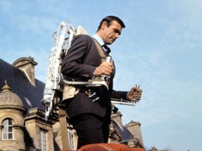 Sean Connery as James Bond  uses a jet pack  to escape in Thunderball