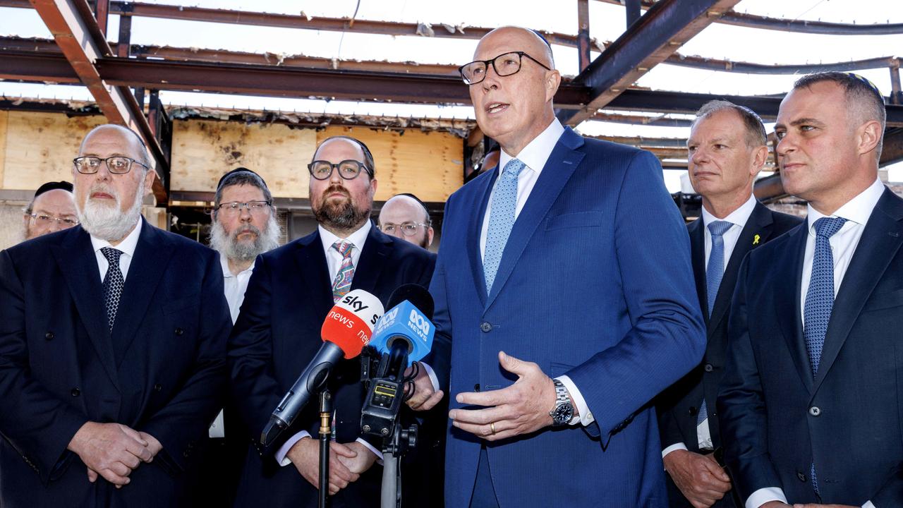 He said a re-elected Coalition government would commit $35m to fund the restoration of the place of worship. Picture: NewsWire/ David Geraghty