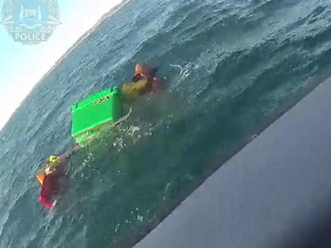 Four fishermen were clinging to an esky. Picture WA Police.JPG