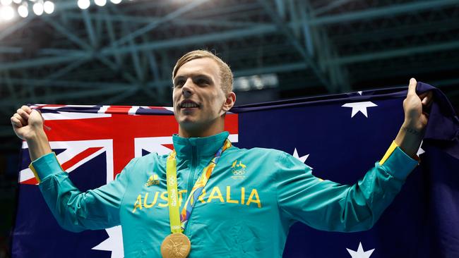 Kyle Chalmers following the medal ceremony.
