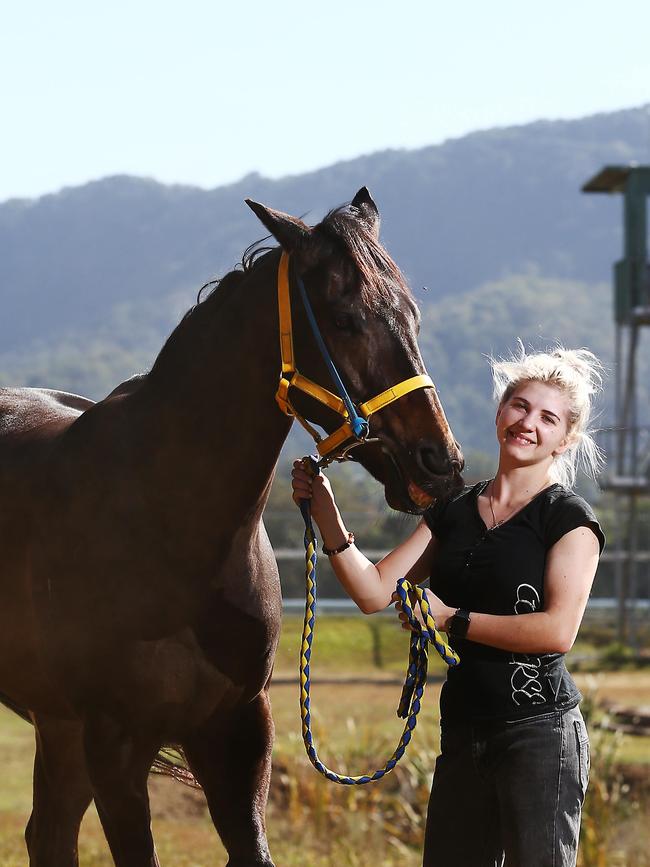 The Trevor Rowe trained Desert Cowboy, pictured with jockey Krysten Swaffer. PICTURE: BRENDAN RADKE.