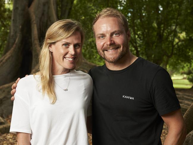 Tiffany Cromwell and Valtteri Bottas at the Botanic Gardens in Adelaide, before flying back to Europe, Friday, Jan. 14, 2022. Picture: MATT LOXTON