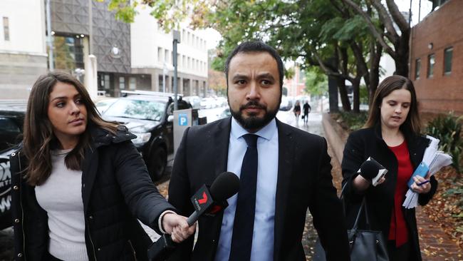 Lawyer Justin Wong, pictured leaving Parramatta Children's Court, is representing a Carlingford man charged with murdering his son. Picture: David Swift