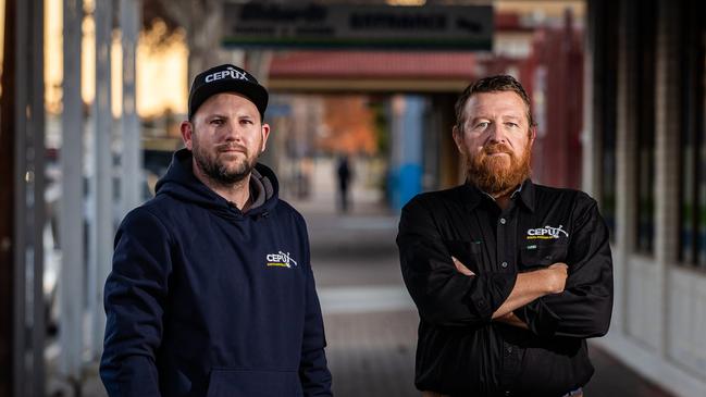 Union organiser Max Mawby (left) said he was frustrated by the pace of SafeWork SA’s investigation 10 months on. Picture: Tom Huntley