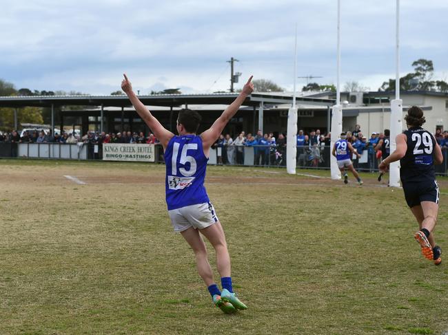 Steve Robb celebrates after slotting a goal. Picture: Chris Eastman