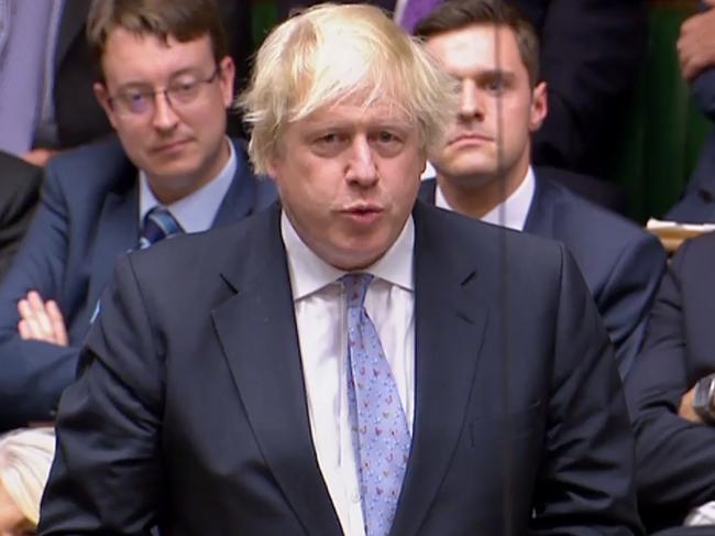 A video grab from footage broadcast by the UK Parliament's Parliamentary Recording Unit (PRU) shows Britain's former Foreign Secretary Boris Johnson as he speaks in the House of Commons in London on July 18, 2018.    Former British Foreign Secretary Boris Johnson urged Prime Minister Theresa May to change her negotiating strategy with Brussels, telling parliament in a rousing speech that it was "not too late to save Brexit". / AFP PHOTO / PRU AND AFP PHOTO / HO / RESTRICTED TO EDITORIAL USE - MANDATORY CREDIT " AFP PHOTO / PRU " - NO USE FOR ENTERTAINMENT, SATIRICAL, MARKETING OR ADVERTISING CAMPAIGNS