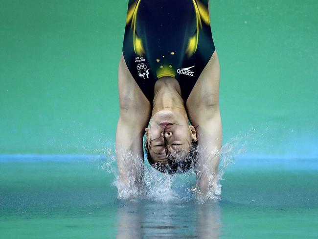Australia's Esther Qin competes during the women's 3-meter springboard diving preliminary round in the Maria Lenk Aquatic Center at the 2016 Summer Olympics in Rio de Janeiro, Brazil, Friday, Aug. 12, 2016. (AP Photo/Wong Maye-E)