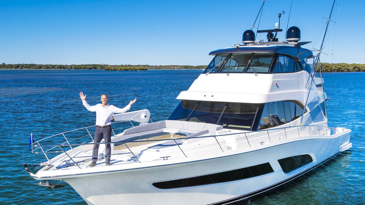 Riviera boss Rodney Longhurst with the company's new $3.2 million 64 Sports Motor Yacht. For business story on export success of Riviera. Picture: Nigel Hallett