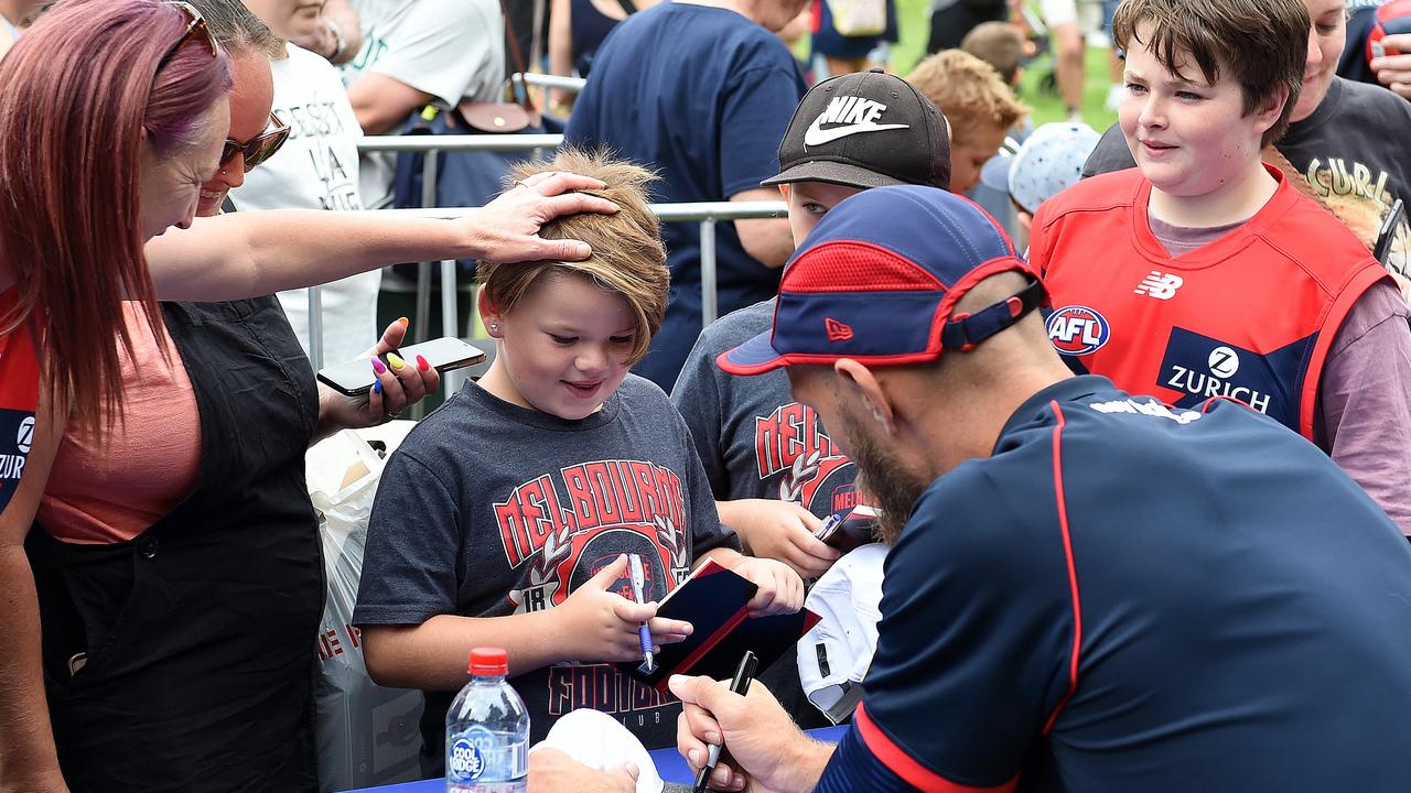 Demons player Max Gawn signing autographs. Picture: NCA NewsWire / Josie Hayden