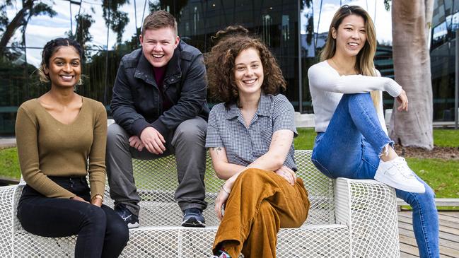 Youth advocates Devika Krishnan, left, Alex Dalton, Bridget Moore and Emily Unity. Picture: Aaron Francis