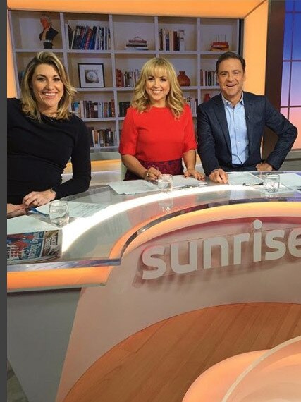 Cummins’s last day on Weekend Sunrise in 2016 with Monique Wright (centre) and Andrew O’Keefe.