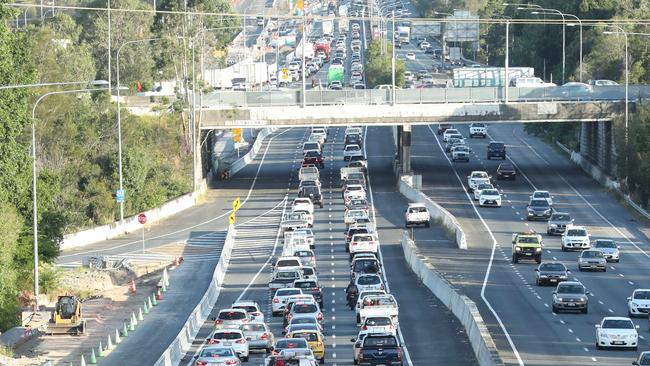 Congestion as traffic leaves Brisbane heading to the Gold Coast on the M1. Photographer: Liam Kidston.