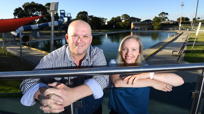 Moonee Valley Mayor John Sipek and Deputy Mayor Samantha Byrne at the East Keilor Leisure Centre, which is in line for a $50 million overhaul. Picture: James Ross