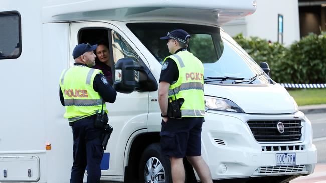 Police check travellers at the Queensland border. Picture: Nigel Hallett