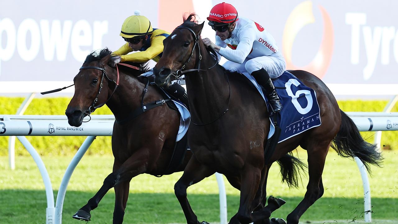 I Am Me (red cap) wins The Shorts at Randwick last September. PIcture: Jeremy Ng / Getty Images