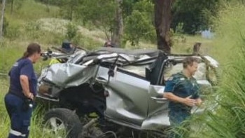 Emergency services at the scene of a Prado crash on Emu Park Road, Tungamull, on February 1.