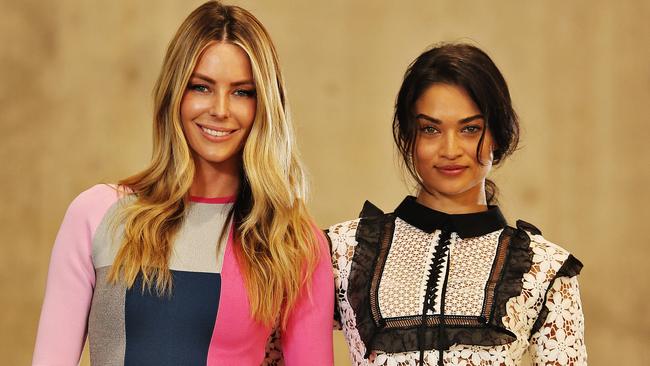 Myer face Jen Hawkins and Shanina Shaik at The Cutaway inside Barangaroo in Sydney.