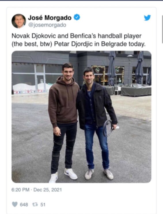 Social media posts show Djokovic pictured in Serbia on December 25.