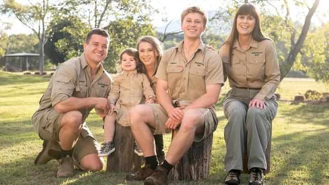 Chandler Powell, little Grace, Bindi Irwin, Robert Irwin and Terri Irwin are the faces of Australia’s most famous family. Picture: @roberterwinphotography