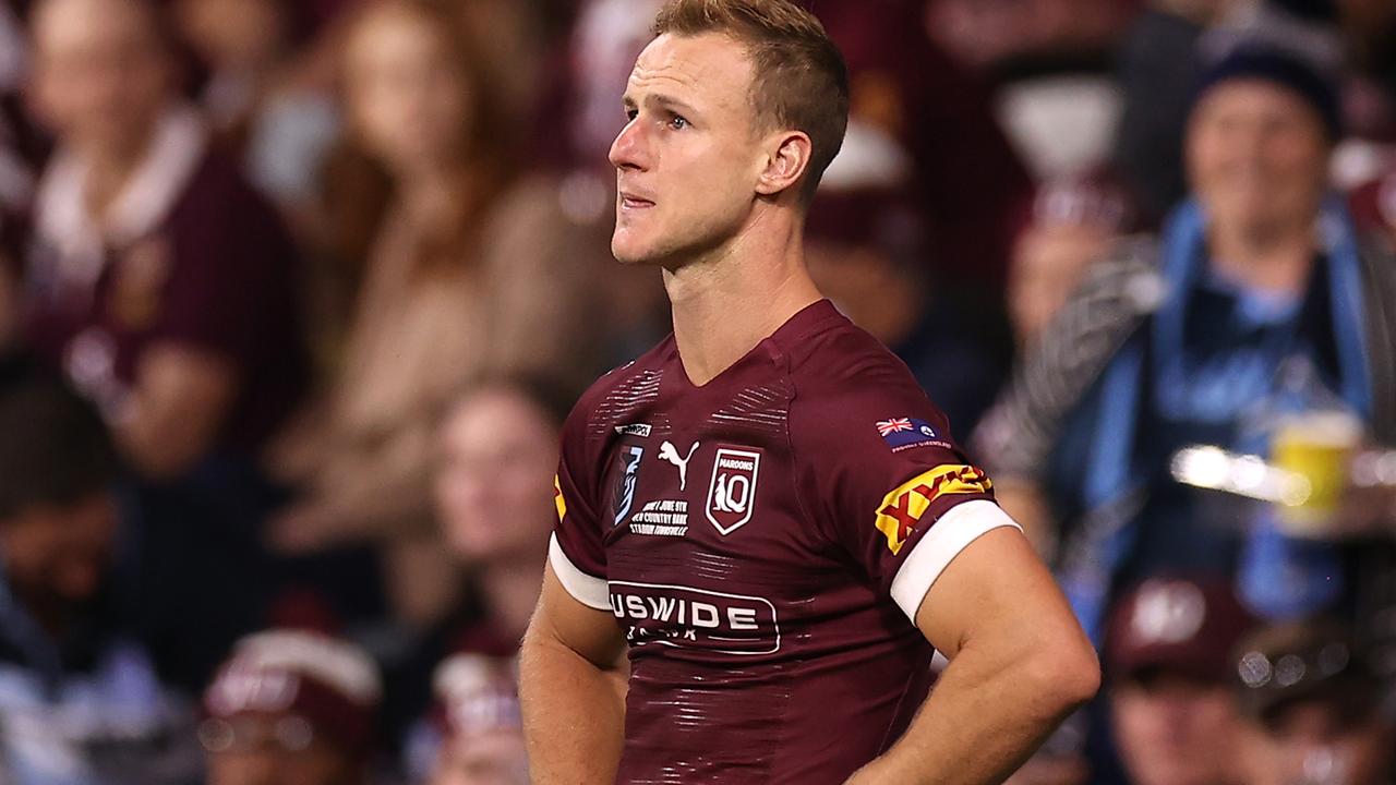 TOWNSVILLE, AUSTRALIA - JUNE 09: Daly Cherry-Evans of the Maroons looks on after a Blues try during game one of the 2021 State of Origin series between the New South Wales Blues and the Queensland Maroons at Queensland Country Bank Stadium on June 09, 2021 in Townsville, Australia. (Photo by Mark Kolbe/Getty Images)