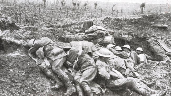 Exhausted stretcher bearers at Passchendaele in 1917. Picture: National Library of Australia