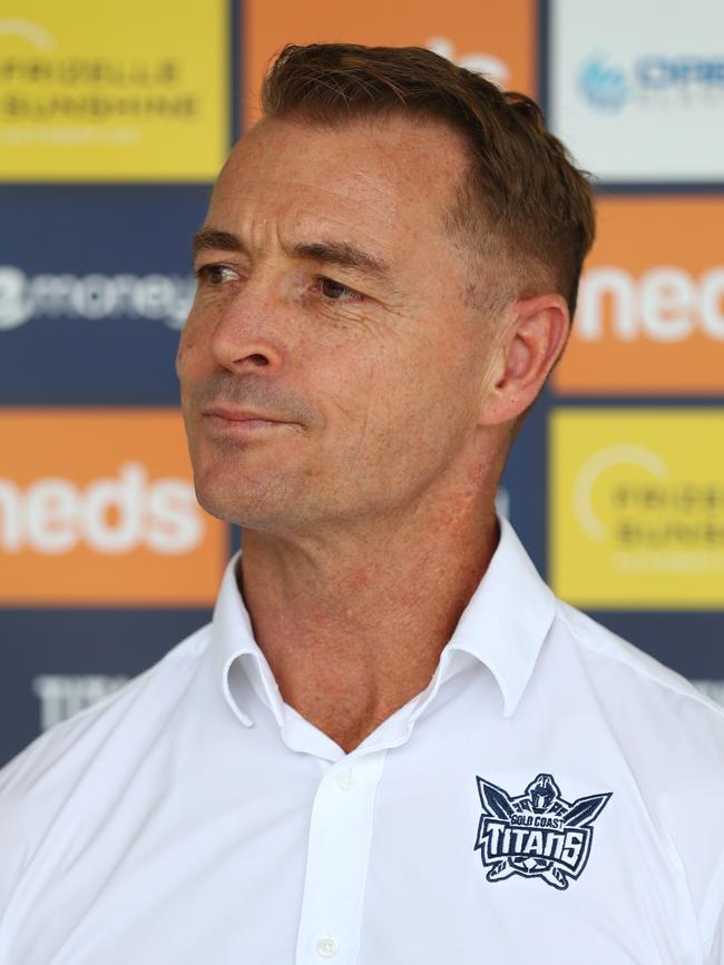 GOLD COAST, AUSTRALIA - MARCH 18: Titans CEO Steve Mitchell speaks to media during a Gold Coast Titans NRL media opportunity at Titans High Performance Centre on March 18, 2020 in Gold Coast, Australia. (Photo by Chris Hyde/Getty Images)