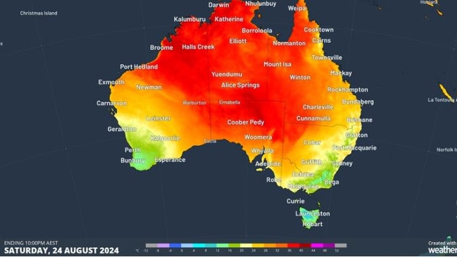 Thermal imaging for Saturday August 24's forecast. Picture: Weatherzone