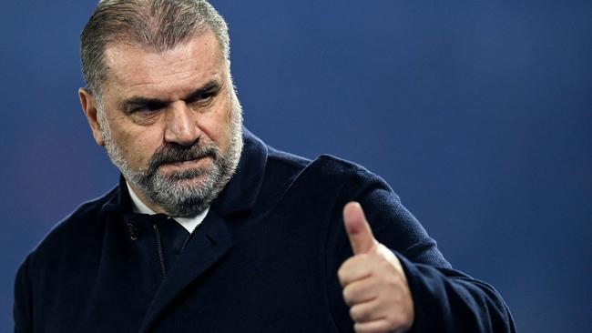 Tottenham Hotspur's Greek-Australian Head Coach Ange Postecoglou reacts prior to the English Premier League football match between Brighton and Hove Albion and Tottenham Hotspur at the American Express Community Stadium in Brighton, southern England on December 28, 2023. (Photo by Glyn KIRK / AFP) / RESTRICTED TO EDITORIAL USE. No use with unauthorized audio, video, data, fixture lists, club/league logos or 'live' services. Online in-match use limited to 120 images. An additional 40 images may be used in extra time. No video emulation. Social media in-match use limited to 120 images. An additional 40 images may be used in extra time. No use in betting publications, games or single club/league/player publications. /